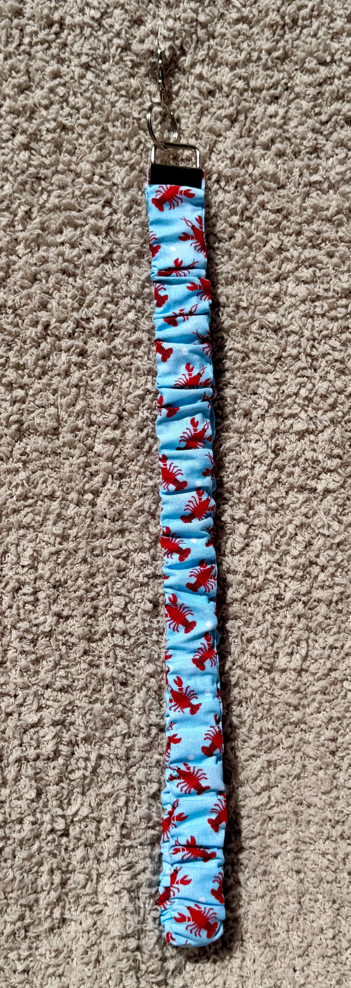 Handmade Lobster scrunch lanyard.