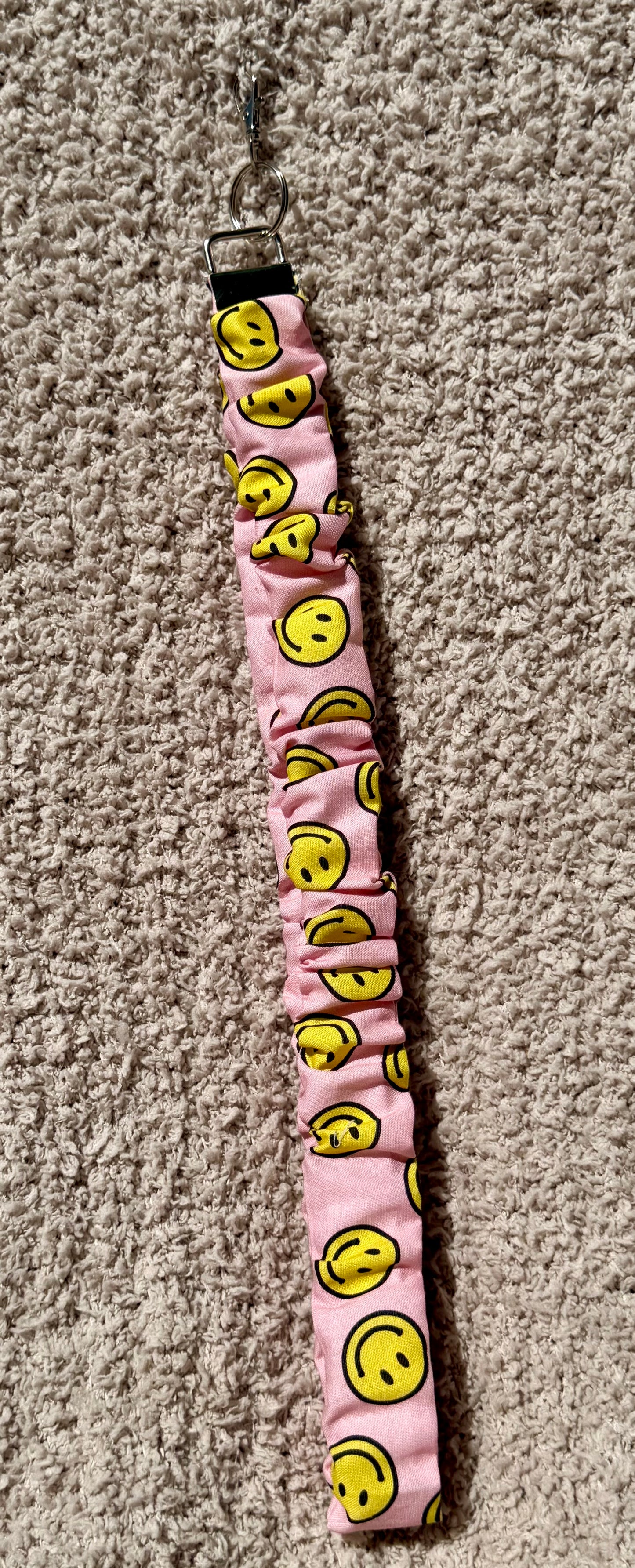 Handmade scrunch smiley lanyard