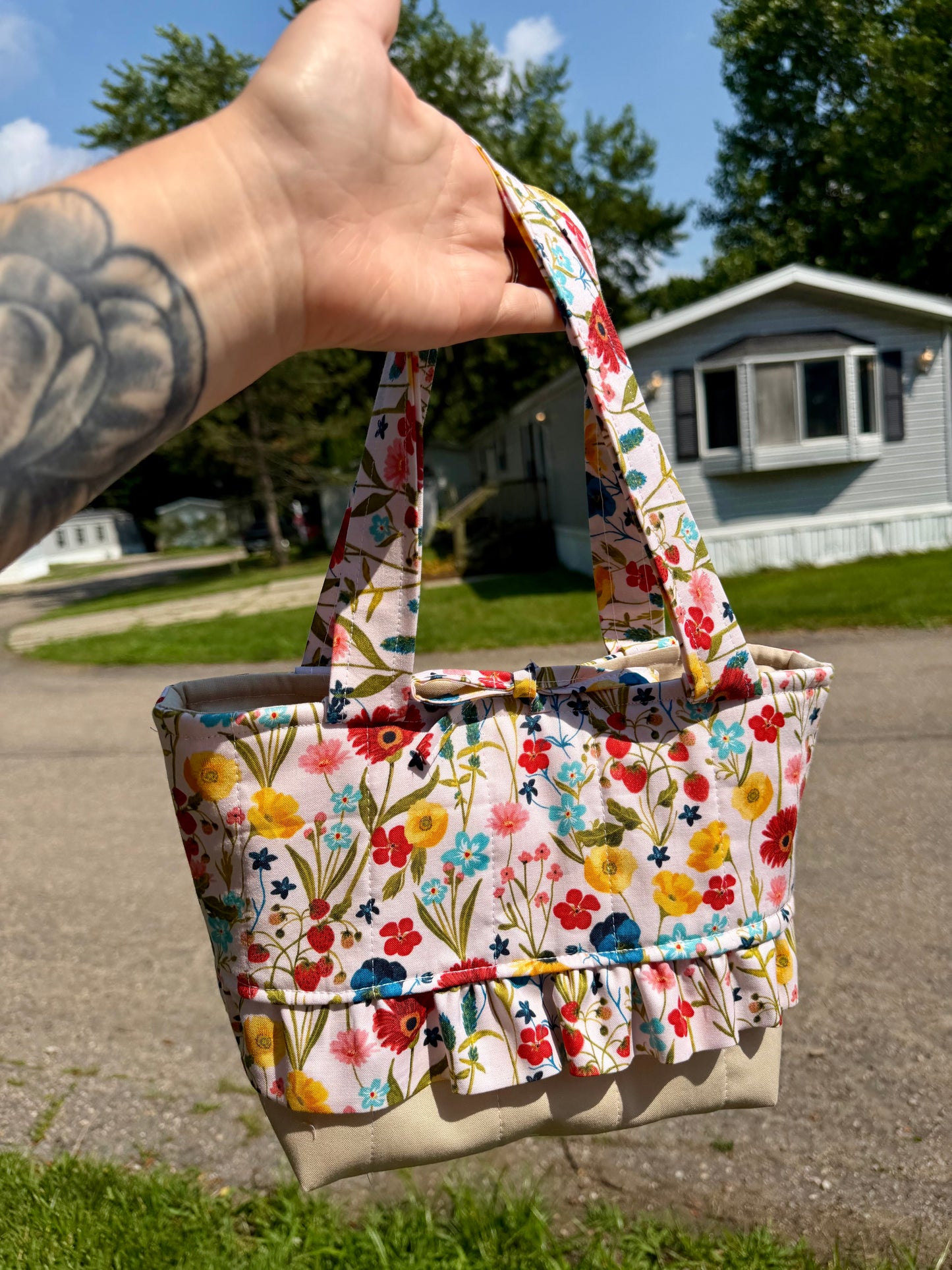 Handmade Small ruffle tote