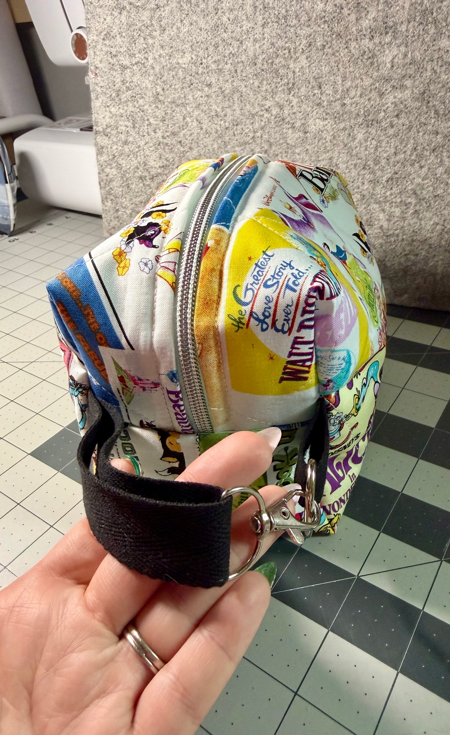Handmade classic Disney wipe/diaper bag with clip handle